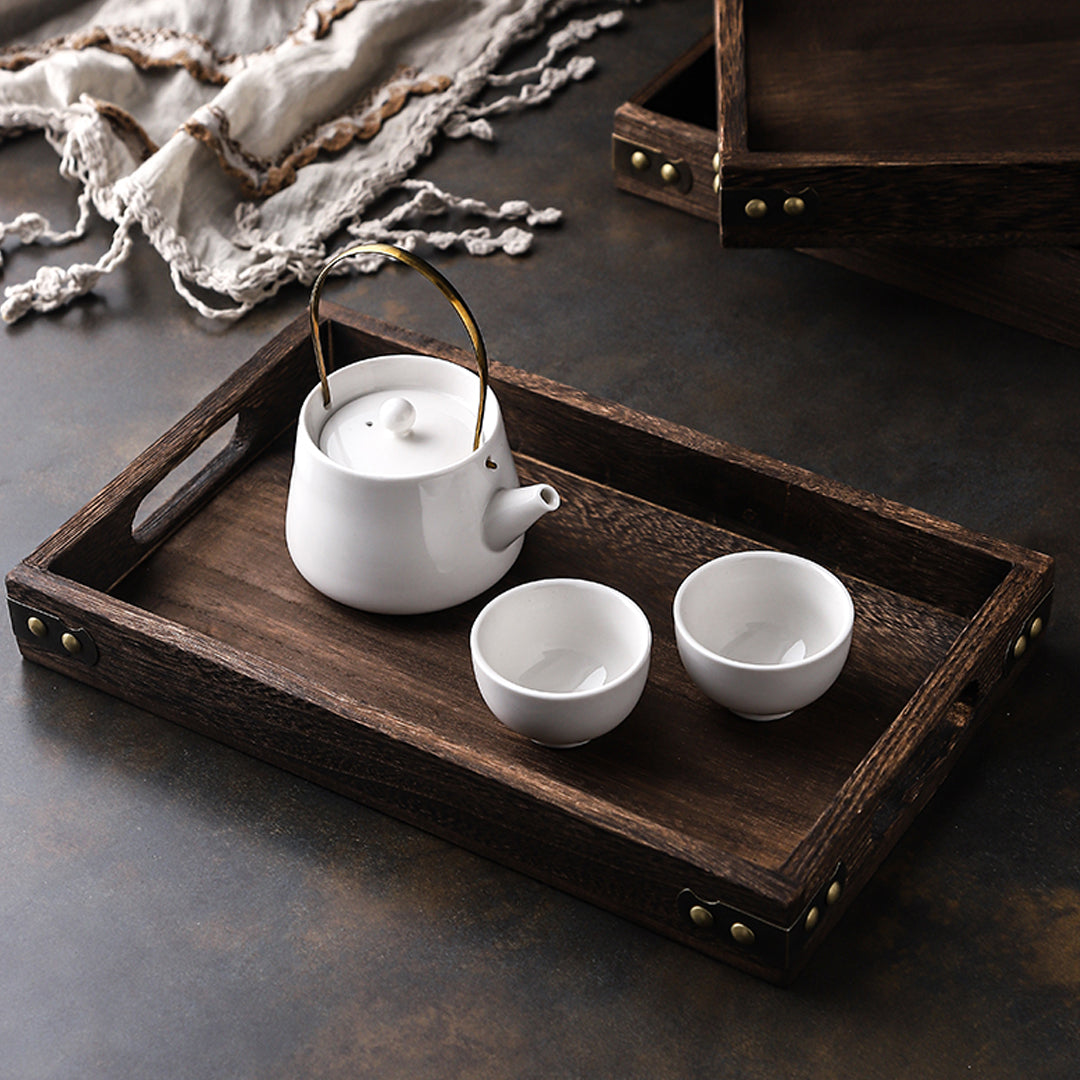 Soga 2 X Medium Walnut Rectangle Wooden Tray Breakfast Dinner Serving Board Tea Set Holder Kitchen Home Decor