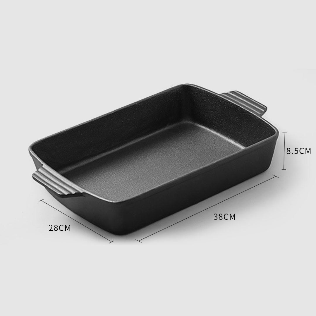 2X 38cm Cast Iron Rectangle Bread Cake Baking Dish Lasagna Roasting Pan