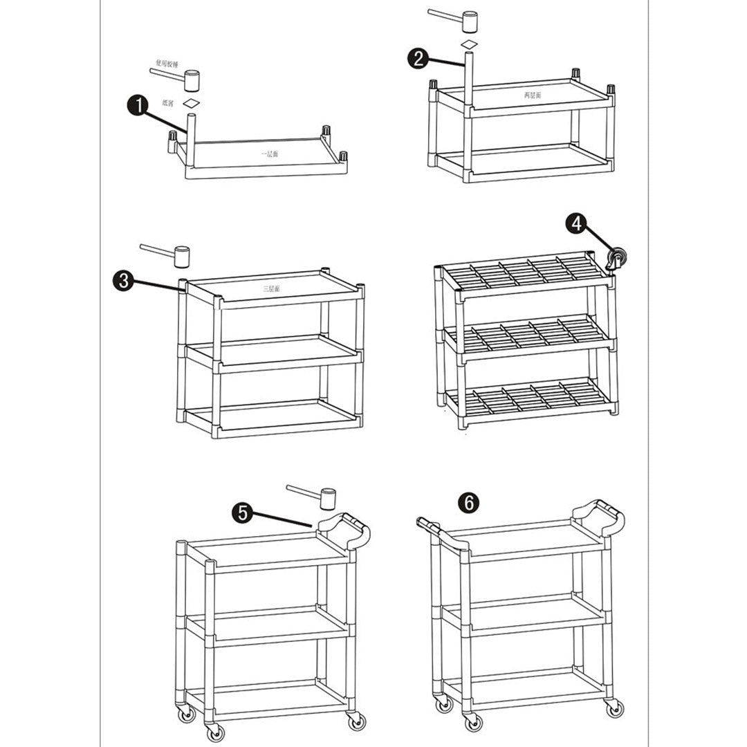 Soga 3 Tier Food 83.5x43x95cm Trolley Food Waste Cart Storage Mechanic Kitchen Black Small