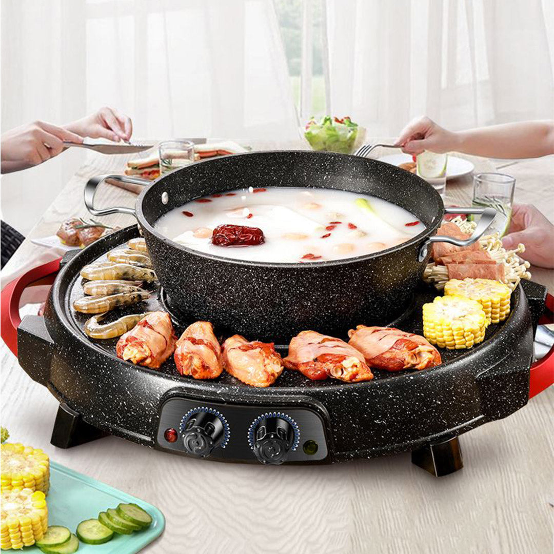 Soga 2 X 2 In 1 Electric Stone Coated Teppanyaki Grill Plate Steamboat Hotpot