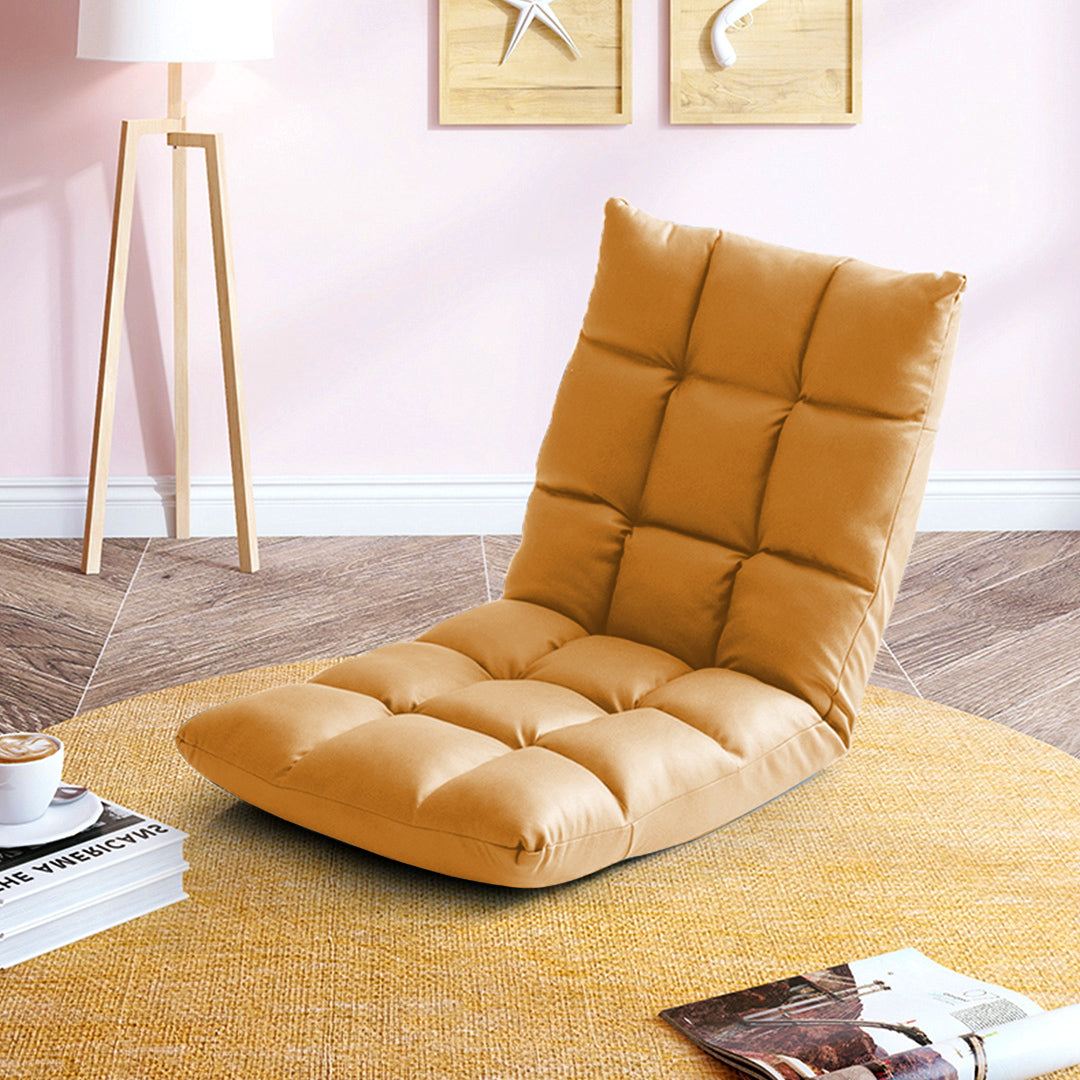 4X Yellow Lounge Floor Recliner Adjustable Gaming Sofa Bed Foldable Indoor Outdoor Backrest Seat Home Office Decor
