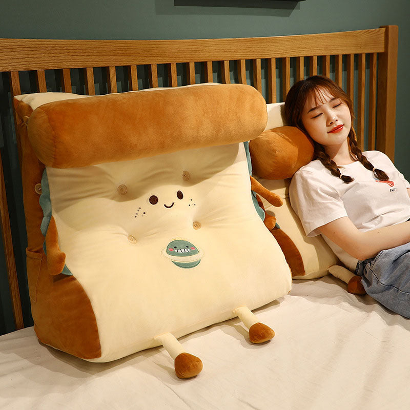 2X Smiley Face Toast Bread Wedge Cushion Stuffed Plush Cartoon Back Support Pillow Home Decor
