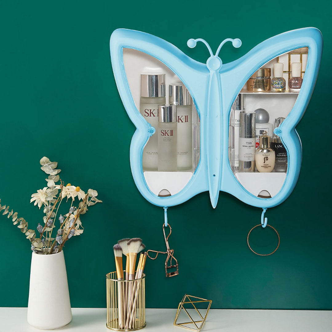 Soga Blue Butterfly Shape Wall Mounted Makeup Organiser Dustproof Waterproof Bathroom Storage Box Home Decor