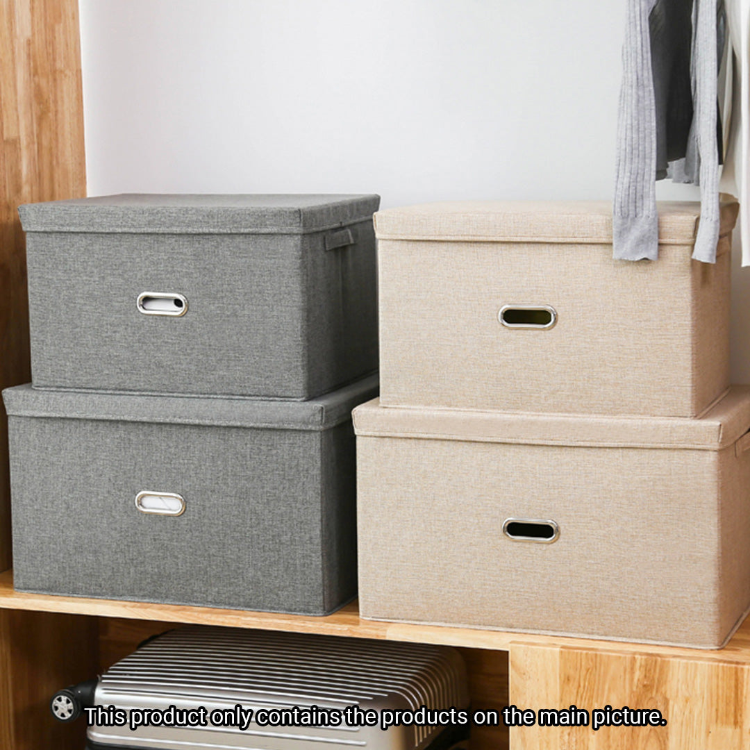 2X Beige Small Foldable Canvas Storage Box Cube Clothes Basket Organiser Home Decorative Box