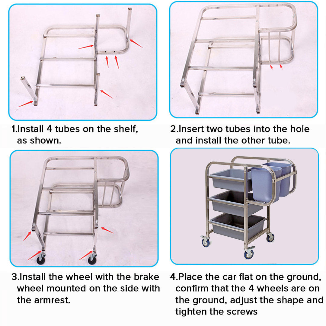 Soga 2 X 3 Tier Food Trolley Food Waste Cart Five Buckets Kitchen Food Utility 82x43x92cm Square