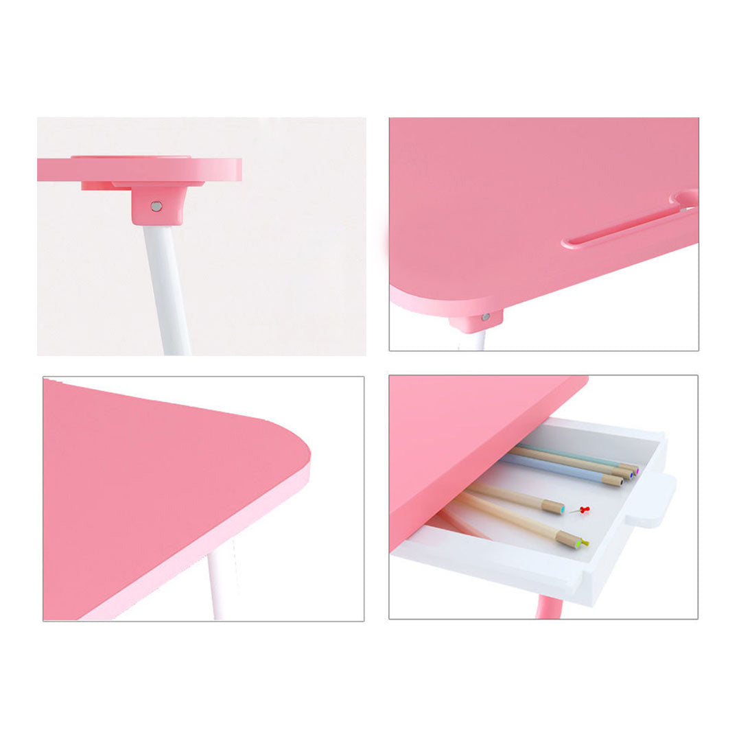 2X Pink Portable Bed Table Adjustable Foldable Bed Sofa Study Table Laptop Mini Desk with Notebook Stand Card Slot Holder Home Decor