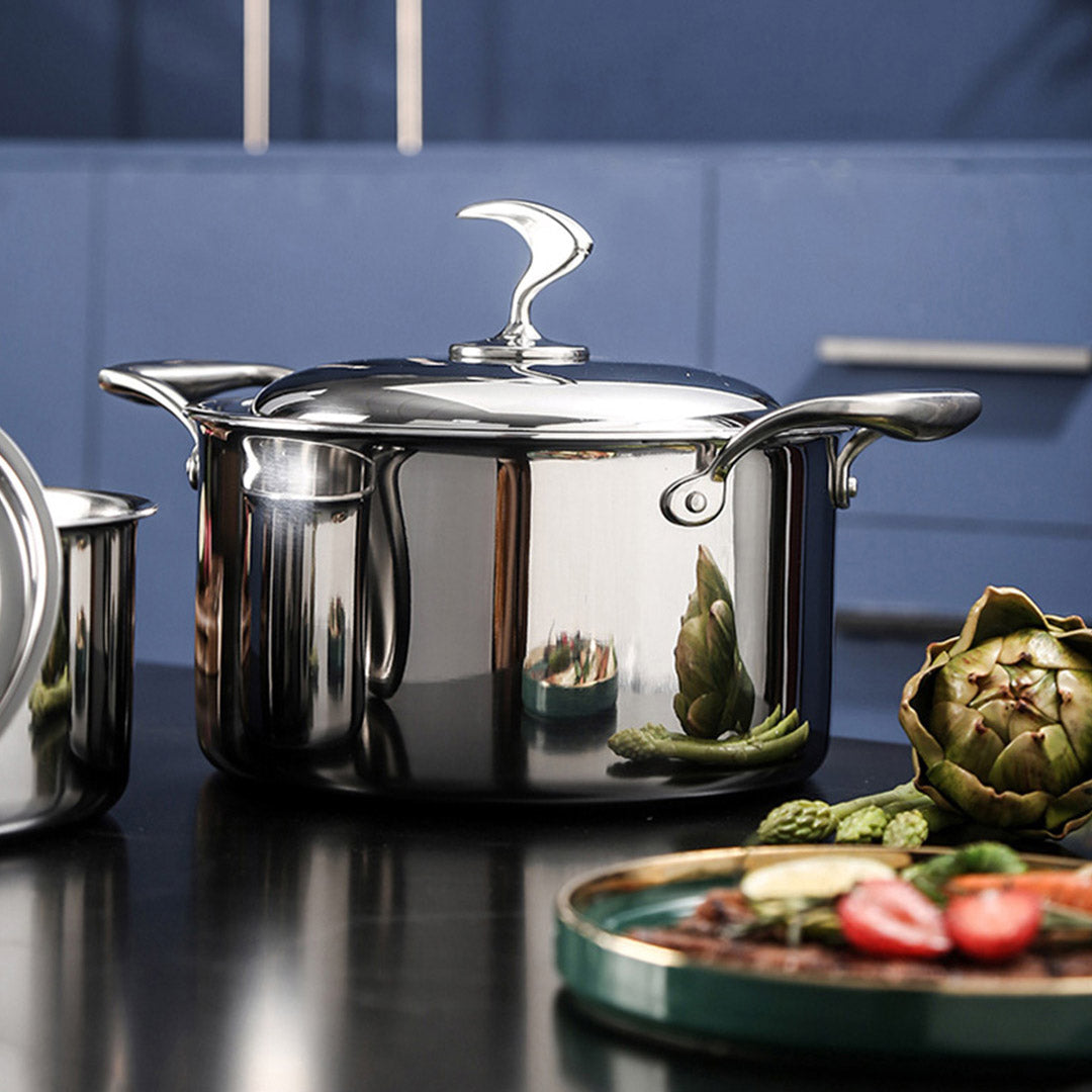 Soga 6 Piece Cookware Set 18/10 Stainless Steel 3 Ply Frying Pan, Milk, And Soup Pot With Lid