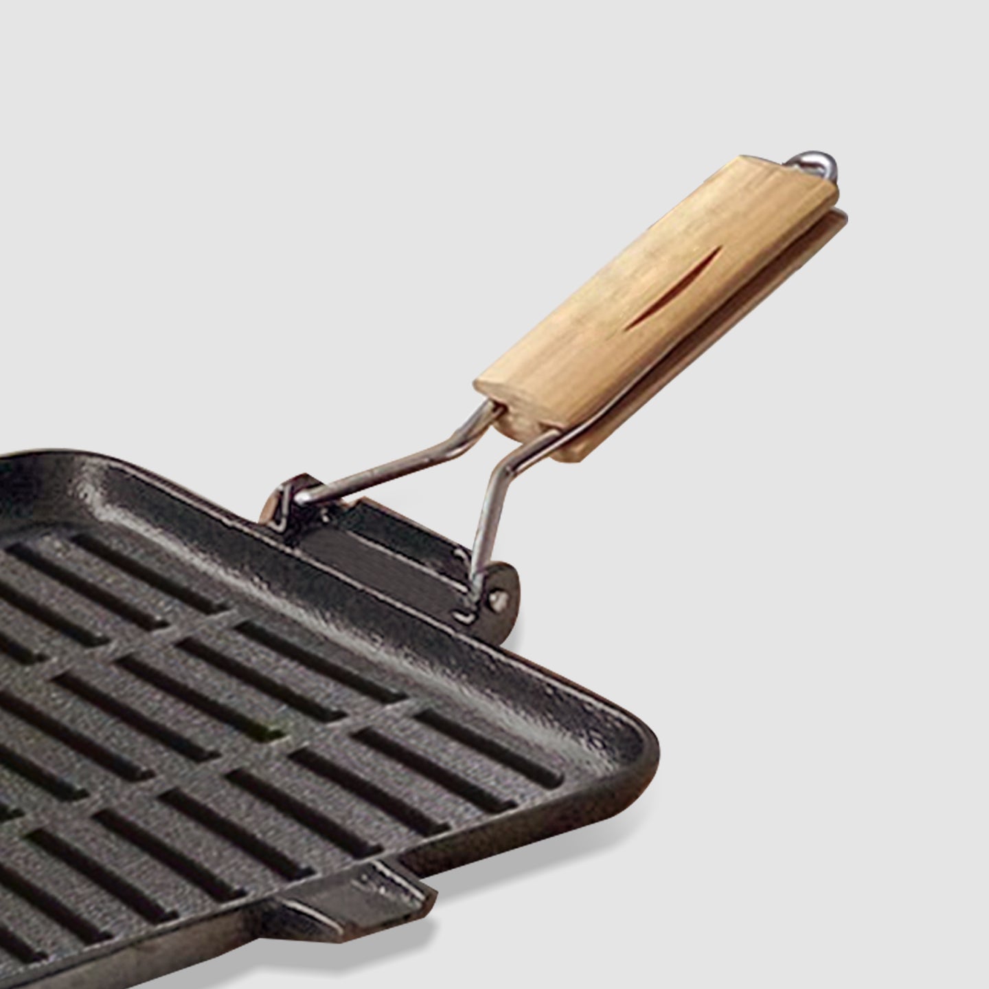 Soga 2 X 28cm Ribbed Cast Iron Square Steak Frying Grill Skillet Pan With Folding Wooden Handle