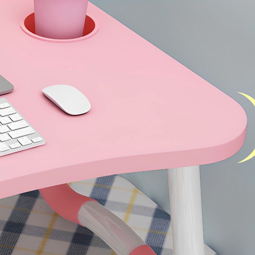 Pink Portable Bed Table Adjustable Folding Mini Desk Notebook Stand Card Slot Holder with Cup-Holder Home Decor