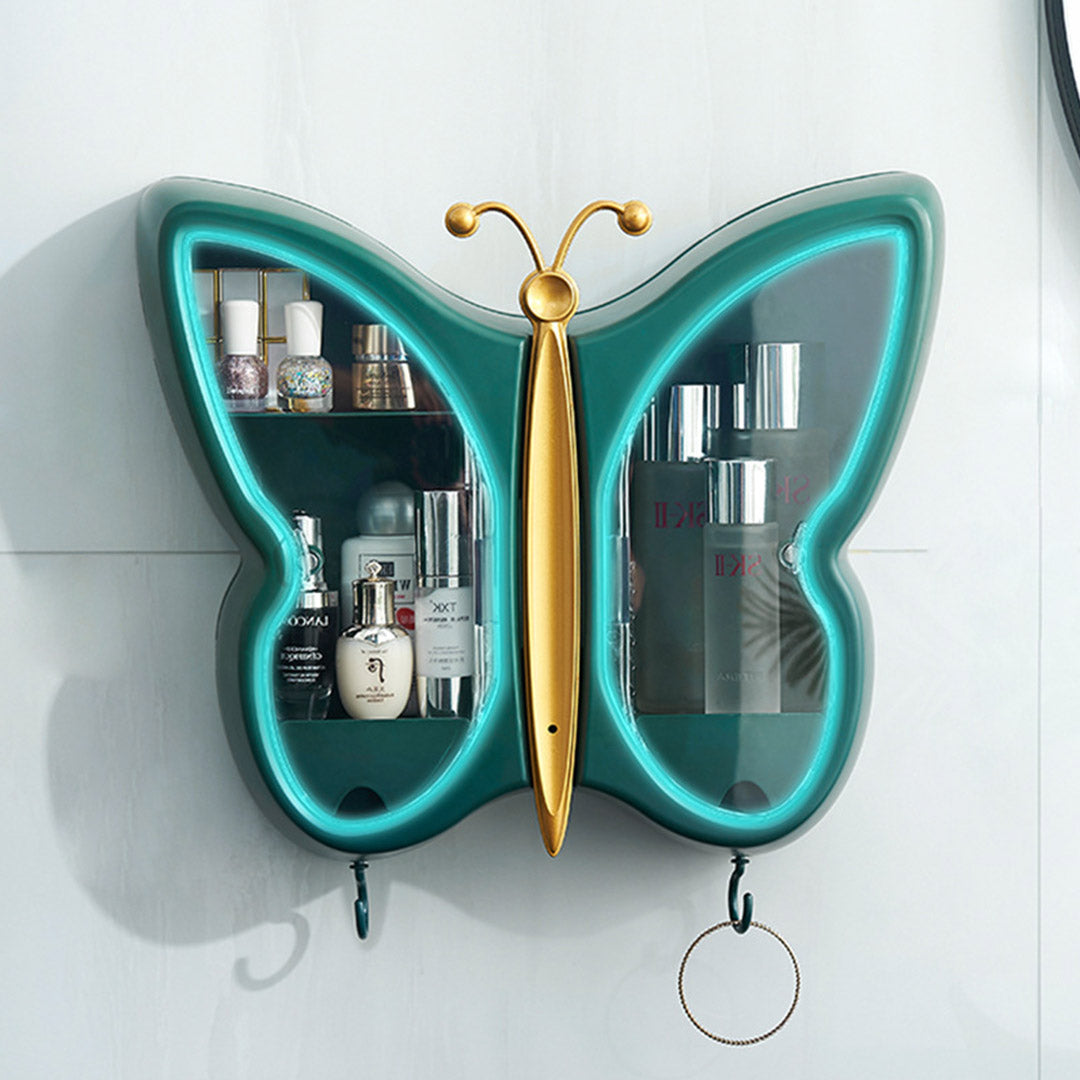 Soga Green Butterfly Shape Wall Mounted Makeup Organiser Dustproof Waterproof Bathroom Storage Box Home Decor