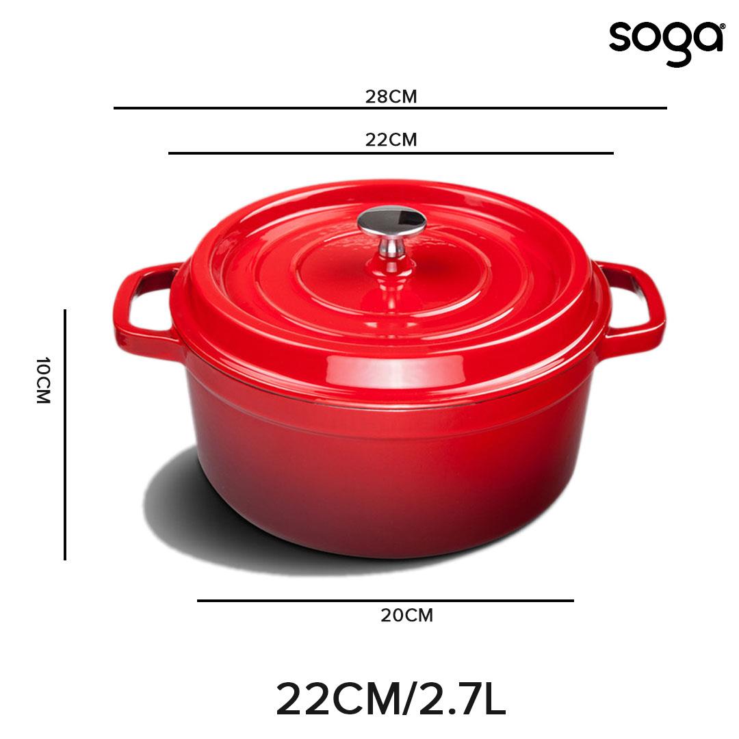 Soga Cast Iron 22cm Enamel Porcelain Stewpot Casserole Stew Cooking Pot With Lid 2.7 L Red