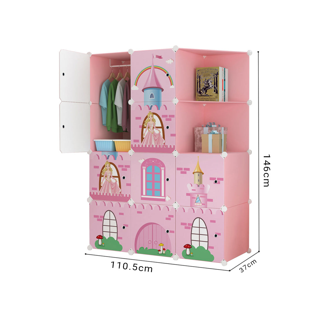10 Cubes Pink Castle Print Portable Wardrobe Divide-Grid Modular Storage Organiser Foldable Closet