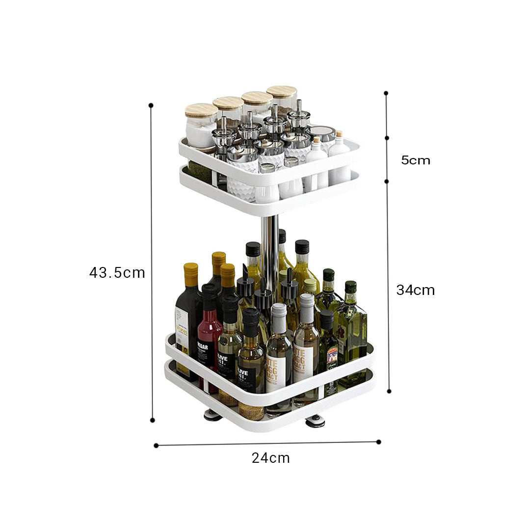 2X 2 Tier Steel White Square Rotating Multi-Function Kitchen Portable Storage Spice Seasoning Kitchen Countertop Organiser Shelf
