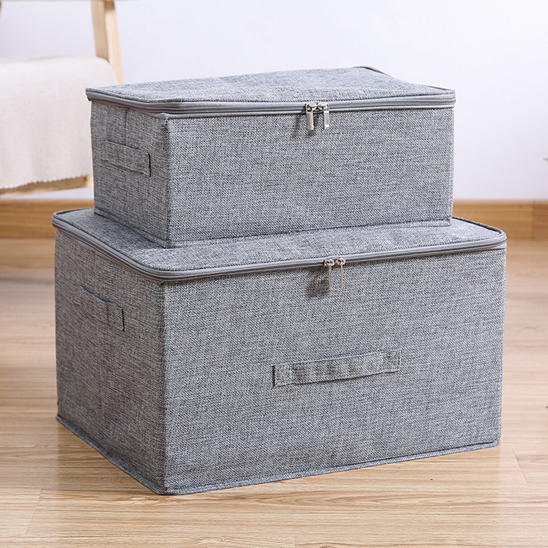 2X Grey Small Portable Double Zipper Storage Box Moisture Proof Clothes Basket Foldable Home Organiser
