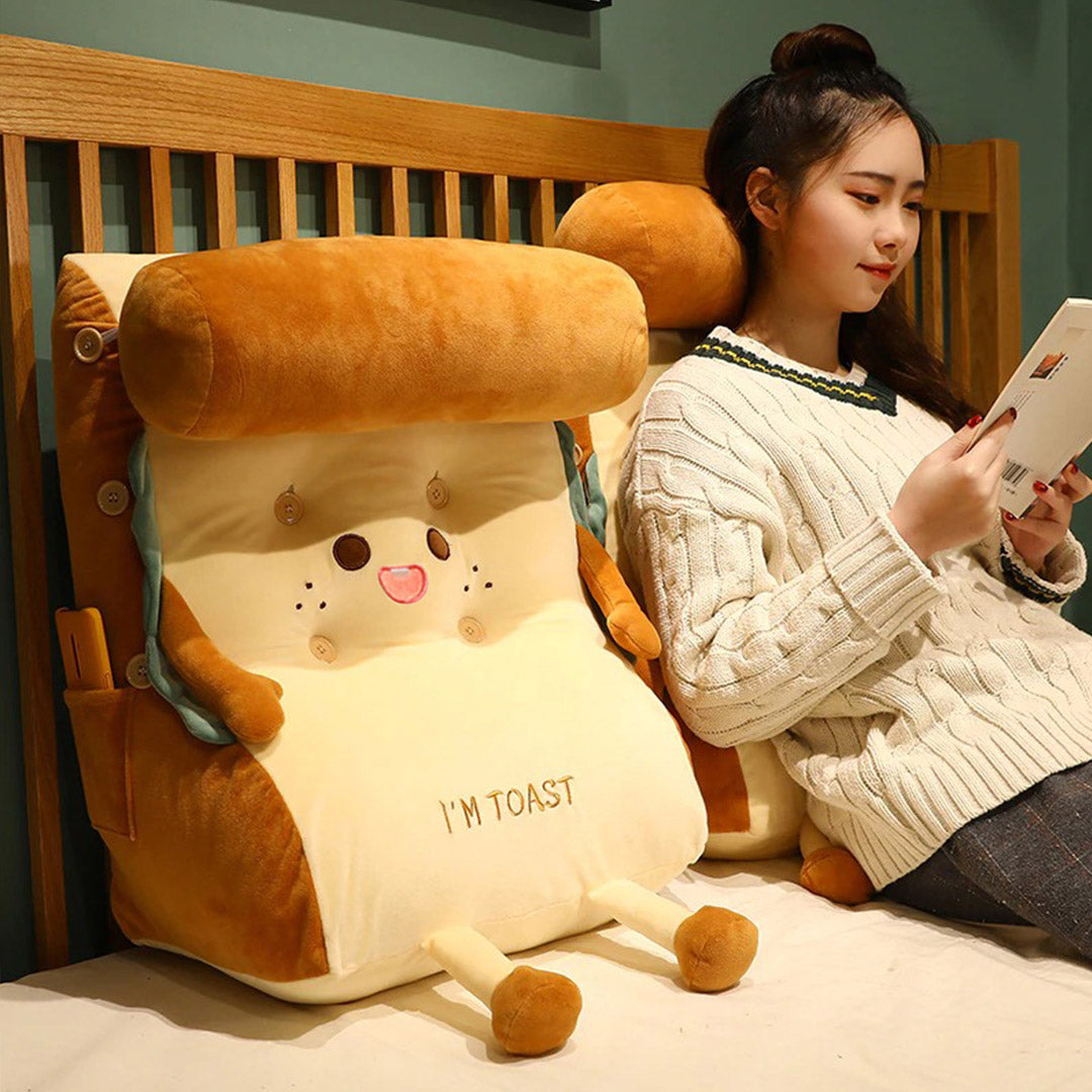 Cute Face Toast Bread Wedge Cushion Stuffed Plush Cartoon Back Support Pillow Home Decor