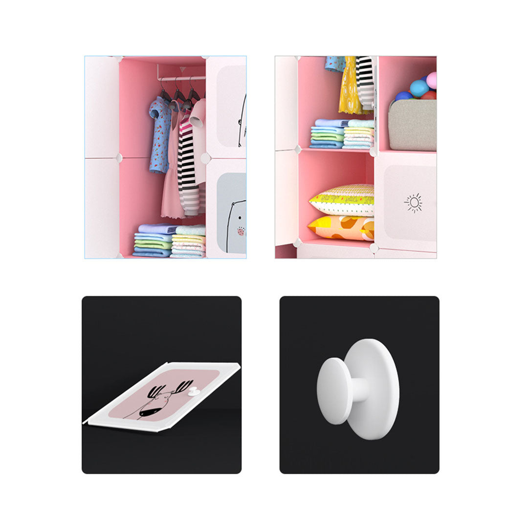 6 Cubes Pink Portable Wardrobe Divide-Grid Modular Storage Organiser Foldable Closet