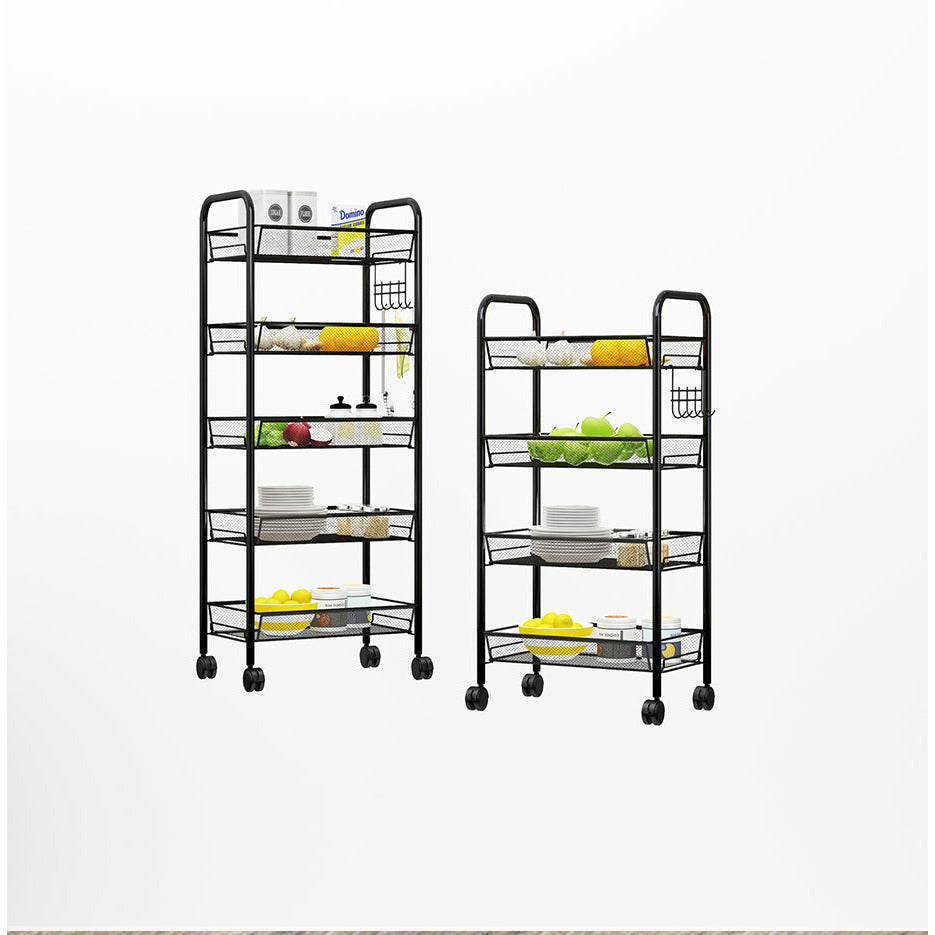 Soga 3 Tier Steel Black Bee Mesh Kitchen Cart Multi Functional Shelves Portable Storage Organizer With Wheels