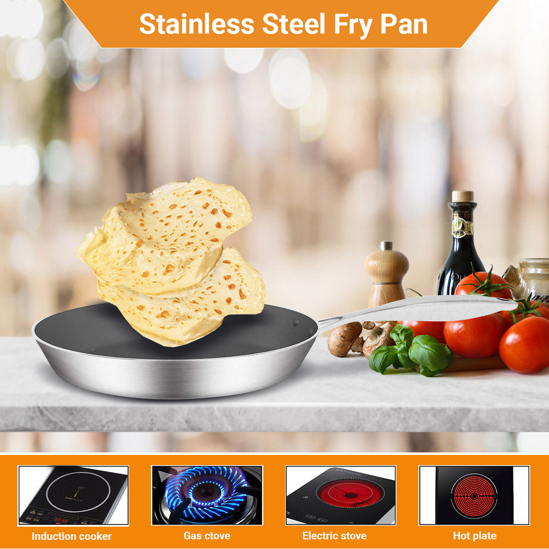 Soga Stainless Steel Fry Pan 34cm Frying Pan Induction Fry Pan Non Stick Interior