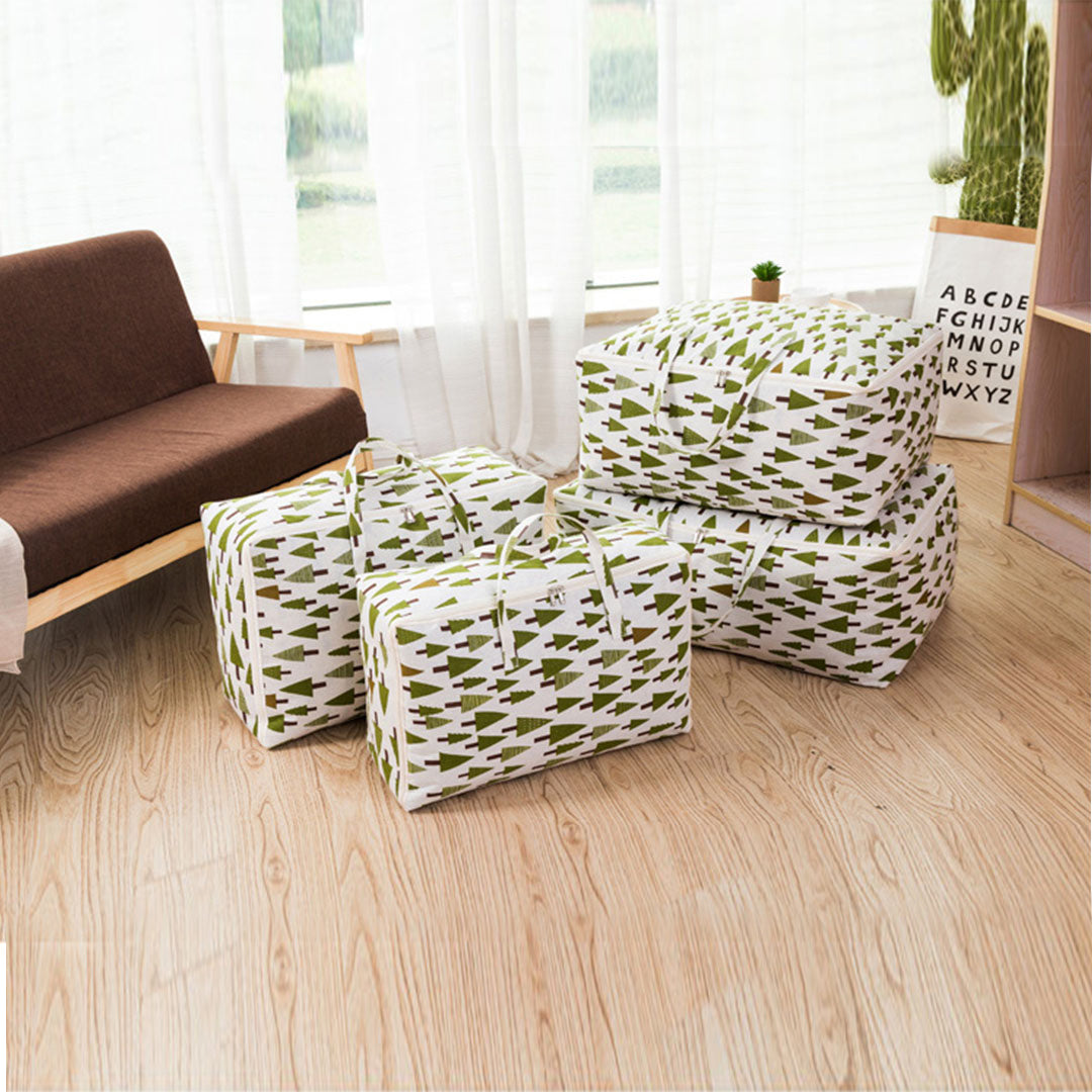 Green Pine Tree Super Large Storage Luggage Bag Double Zipper Foldable Travel Organiser Essentials