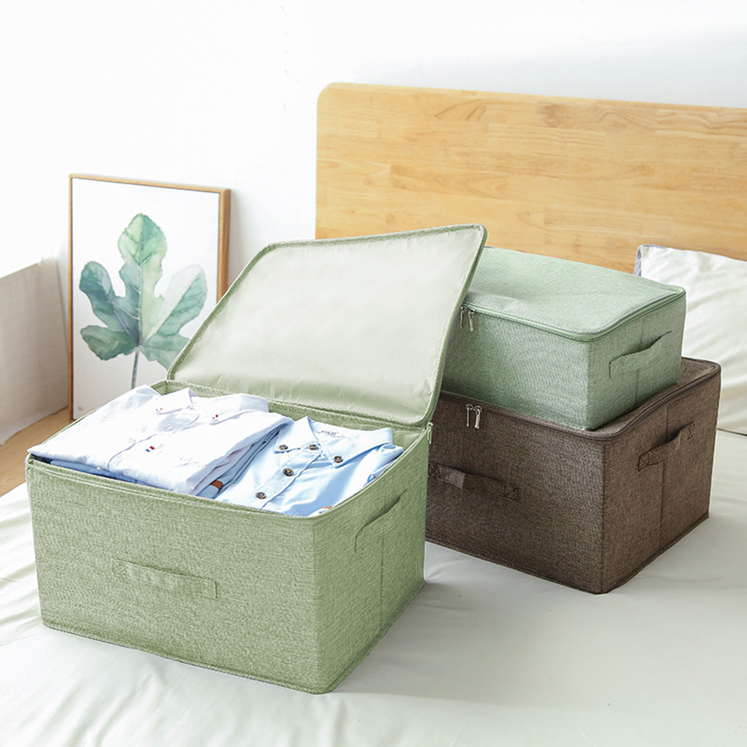 Green Large Portable Double Zipper Storage Box Moisture Proof Clothes Basket Foldable Home Organiser