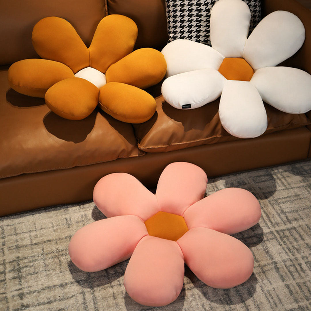 2X Coffee Daisy Flower Shape Cushion Soft Leaning Bedside Pad Floor Plush Pillow Home Decor