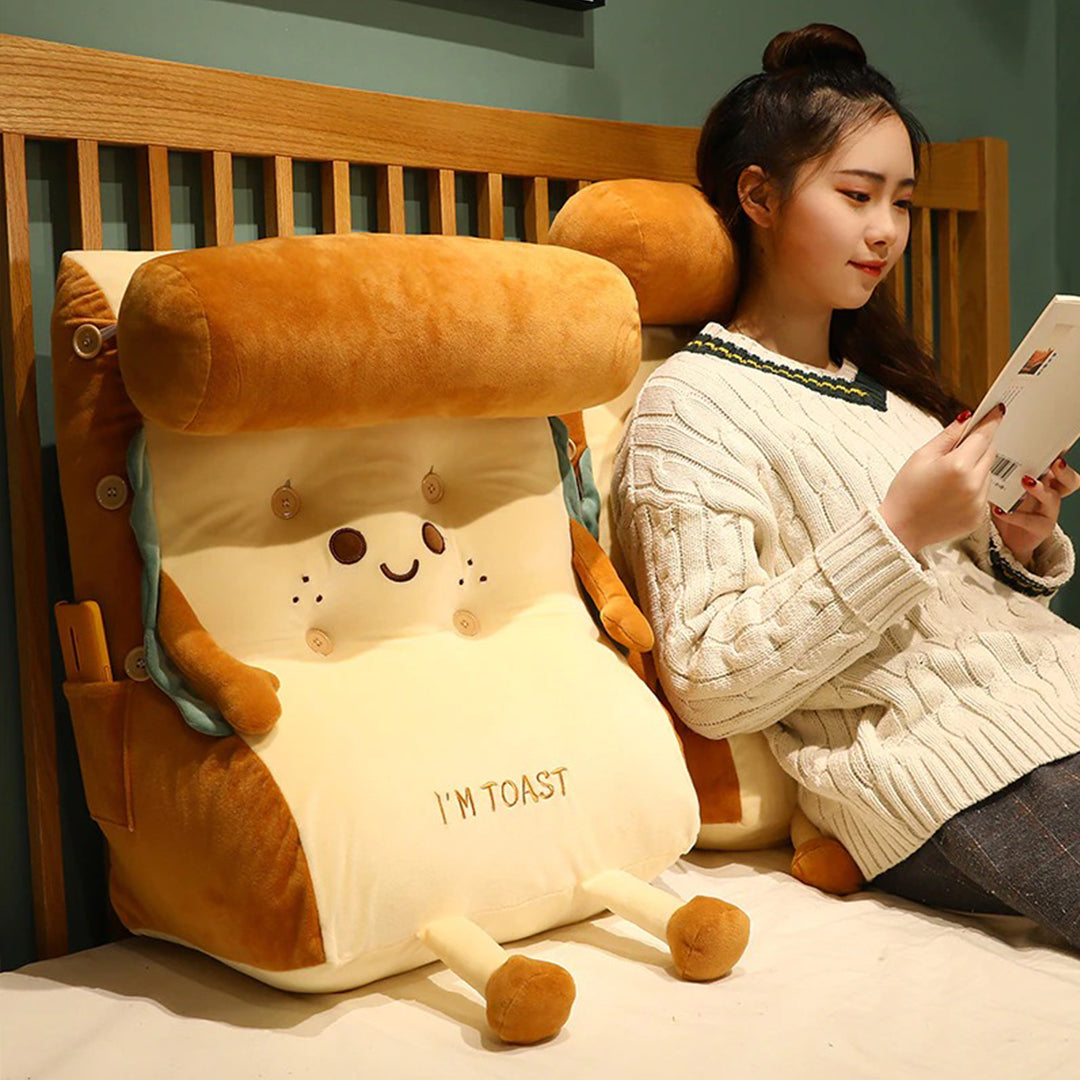 2X Smiley Face Toast Bread Wedge Cushion Stuffed Plush Cartoon Back Support Pillow Home Decor