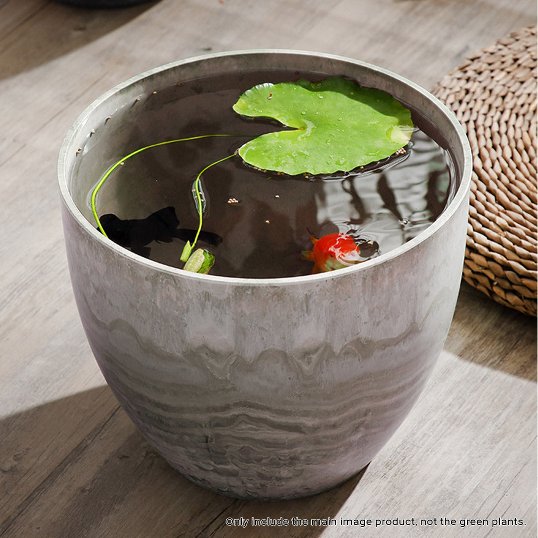 Soga 2 X 32cm Rock Grey Round Resin Plant Flower Pot In Cement Pattern Planter Cachepot For Indoor Home Office