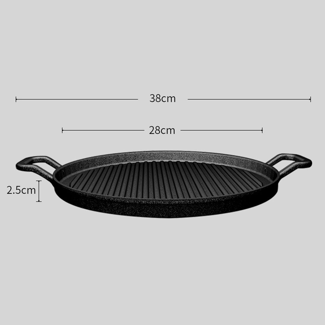 Soga 2 X 28cm Ribbed Cast Iron Frying Pan Skillet Coating Steak Sizzle Platter