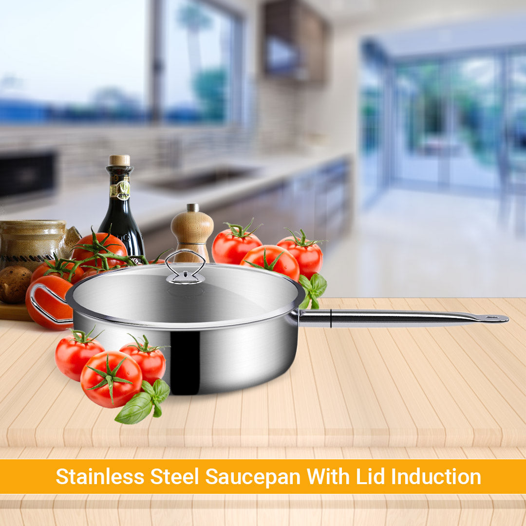 Soga 32cm Stainless Steel Saucepan Sauce Pan With Glass Lid And Helper Handle Triple Ply Base Cookware