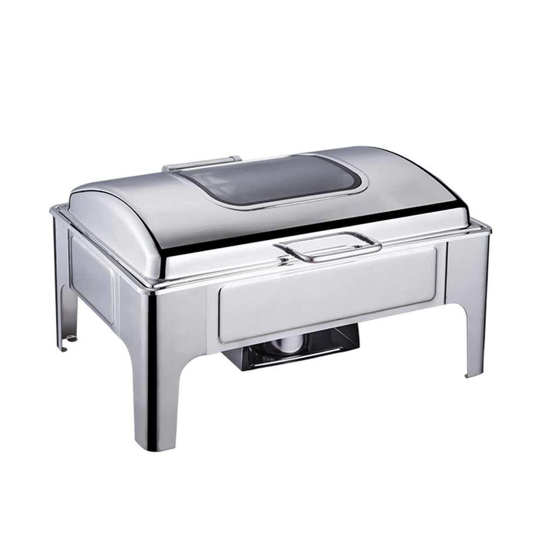 Soga 4 X 9 L Rectangular Stainless Steel Soup Warmer Roll Top Chafer Chafing Dish Set With Glass Visual Window Lid