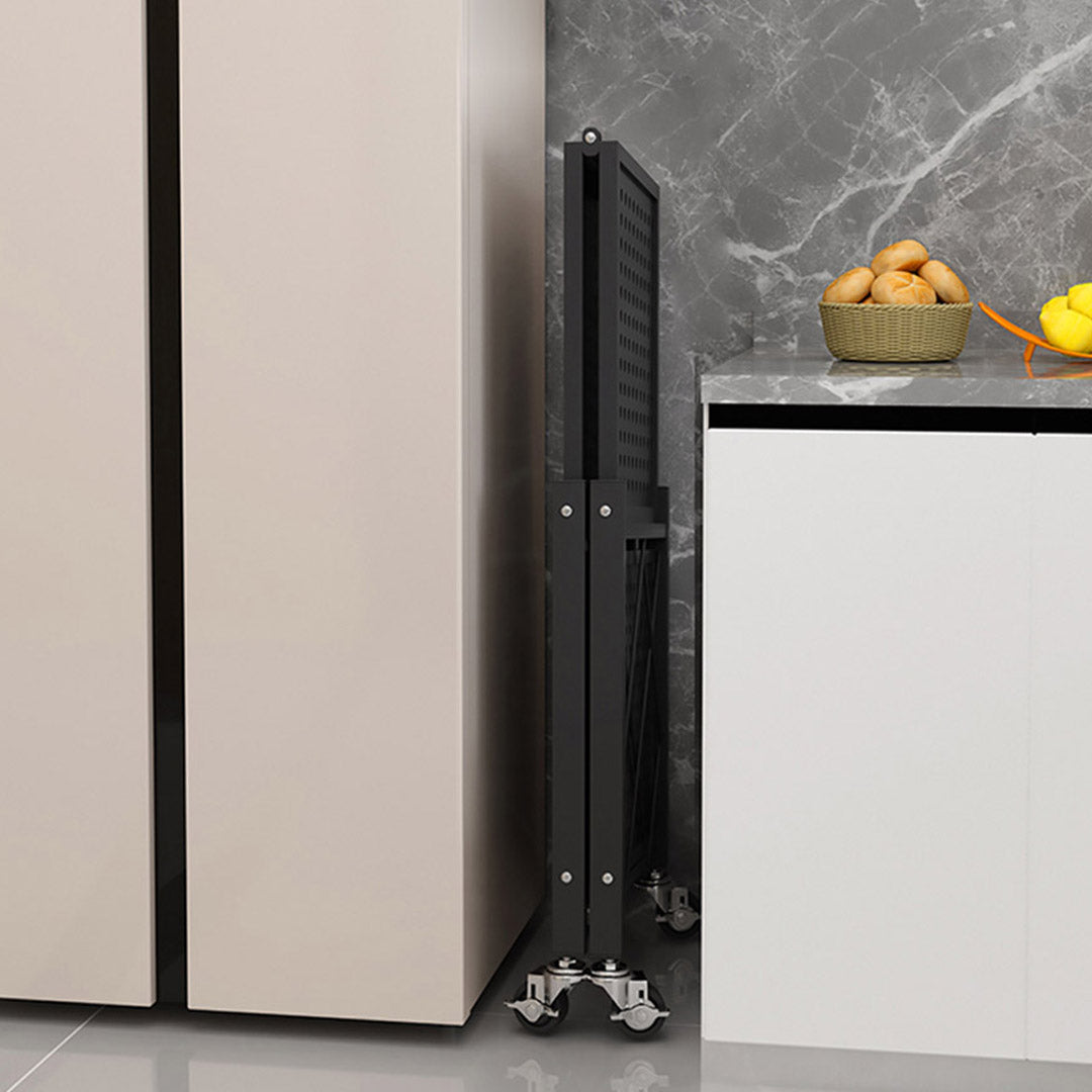 Soga 3 Tier Steel Black Foldable Kitchen Cart Multi Functional Shelves Portable Storage Organizer With Wheels