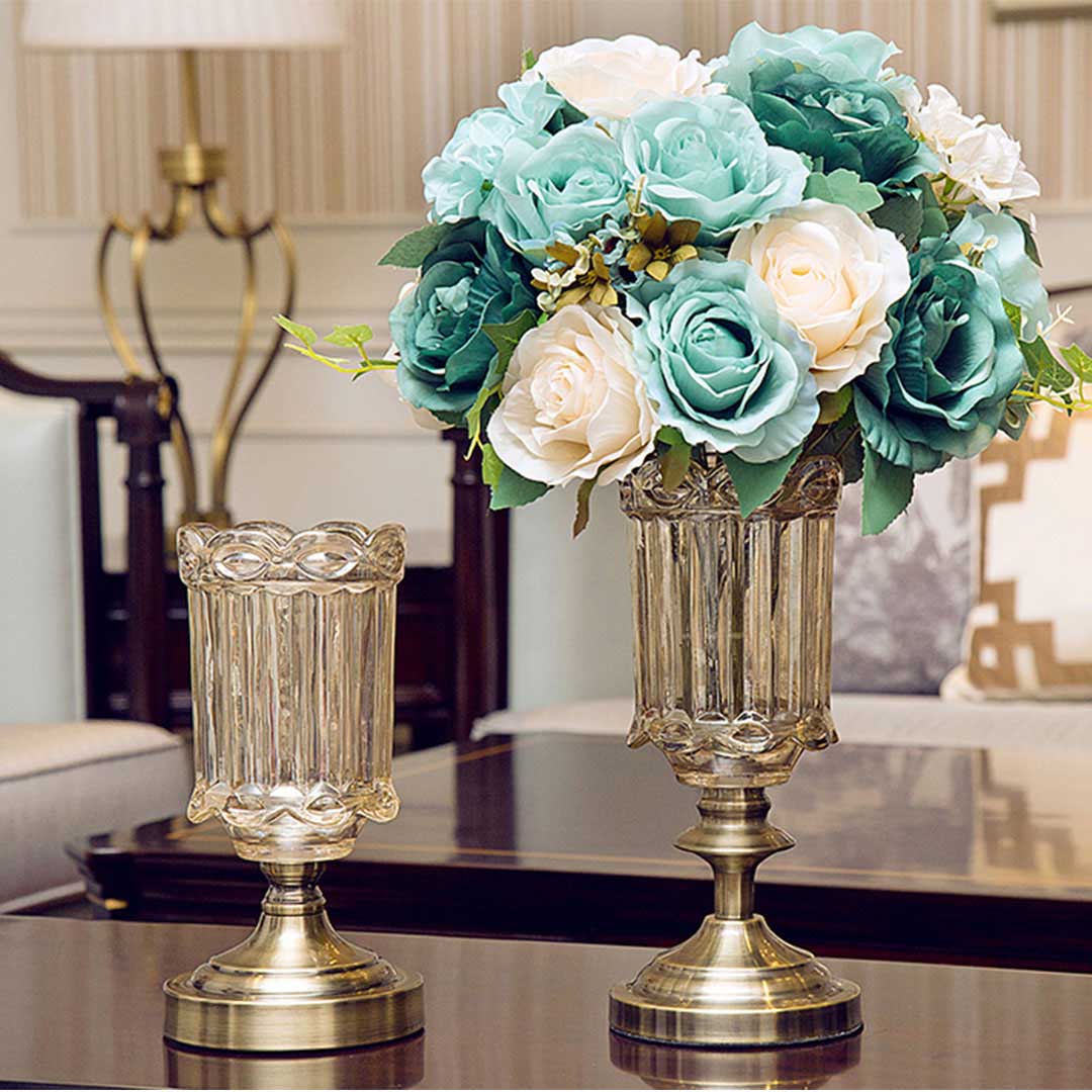 Soga 25cm Transparent Glass Flower Vase With Metal Base Filler Vase