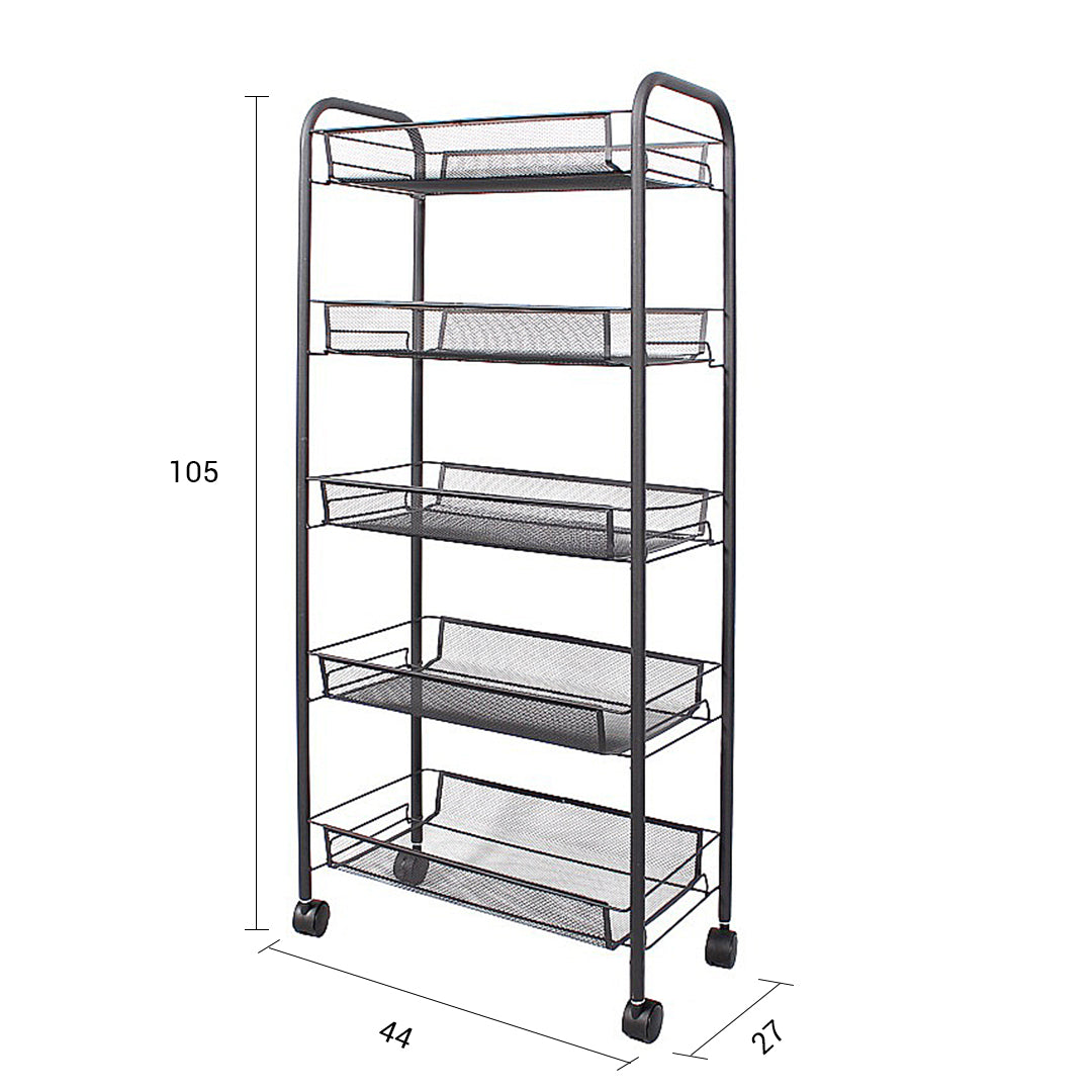 Soga 5 Tier Steel Black Bee Mesh Kitchen Cart Multi Functional Shelves Portable Storage Organizer With Wheels