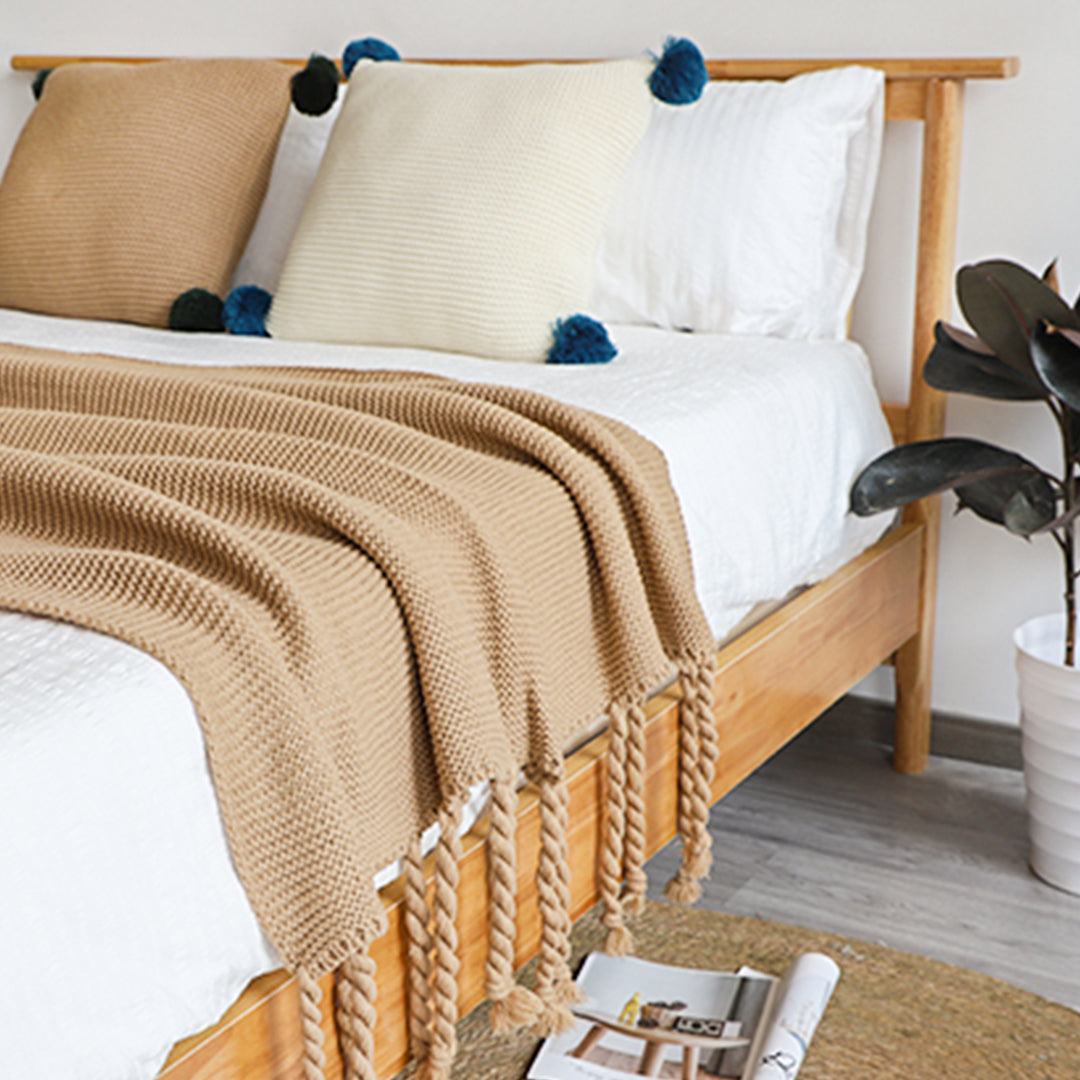 2X Coffee Tassel Fringe Knitting Blanket Warm Cozy Woven Cover Couch Bed Sofa Home Decor