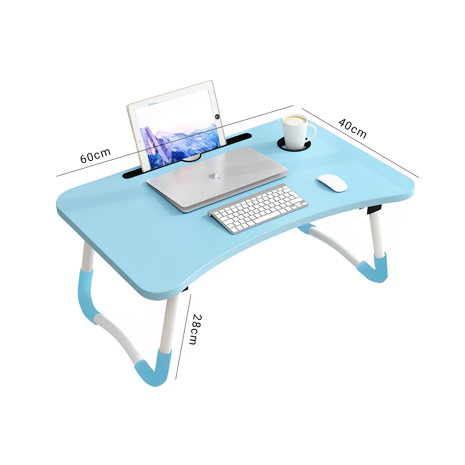 Blue Portable Bed Table Adjustable Foldable Bed Sofa Study Table Laptop Mini Desk with Notebook Stand Cup Slot Home Decor