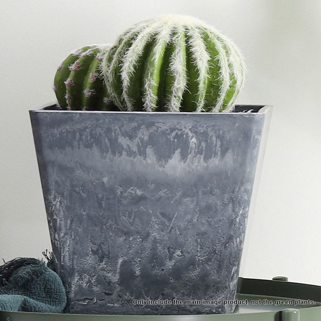 Soga 2 X 27cm Weathered Grey Square Resin Plant Flower Pot In Cement Pattern Planter Cachepot For Indoor Home Office