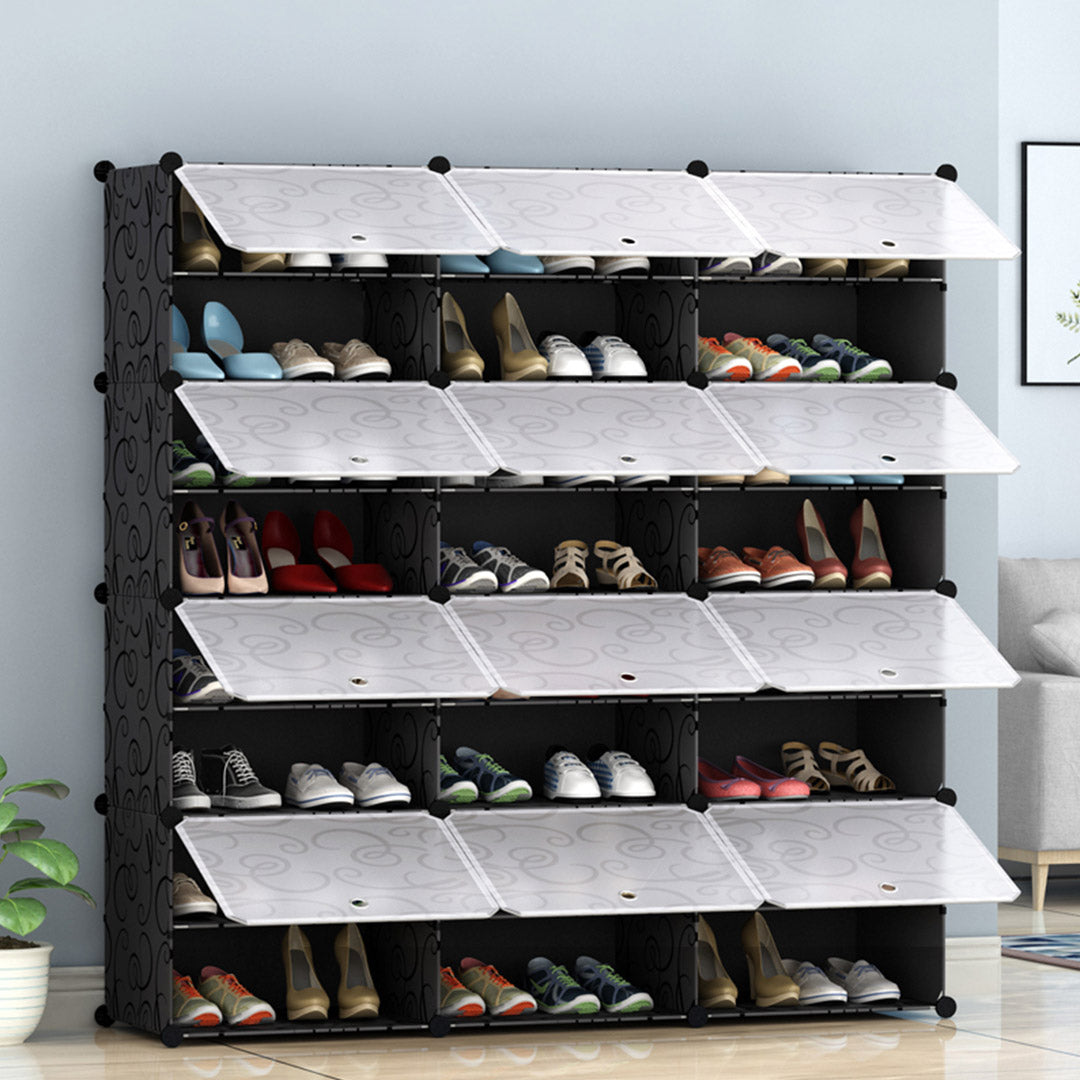 8 Tier 3 Column Shoe Rack Organizer Sneaker Footwear Storage Stackable Stand Cabinet Portable Wardrobe with Cover