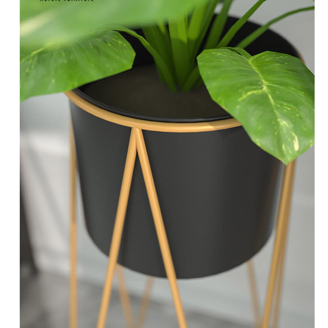 Soga 2 X 50cm Gold Metal Plant Stand With Black Flower Pot Holder Corner Shelving Rack Indoor Display