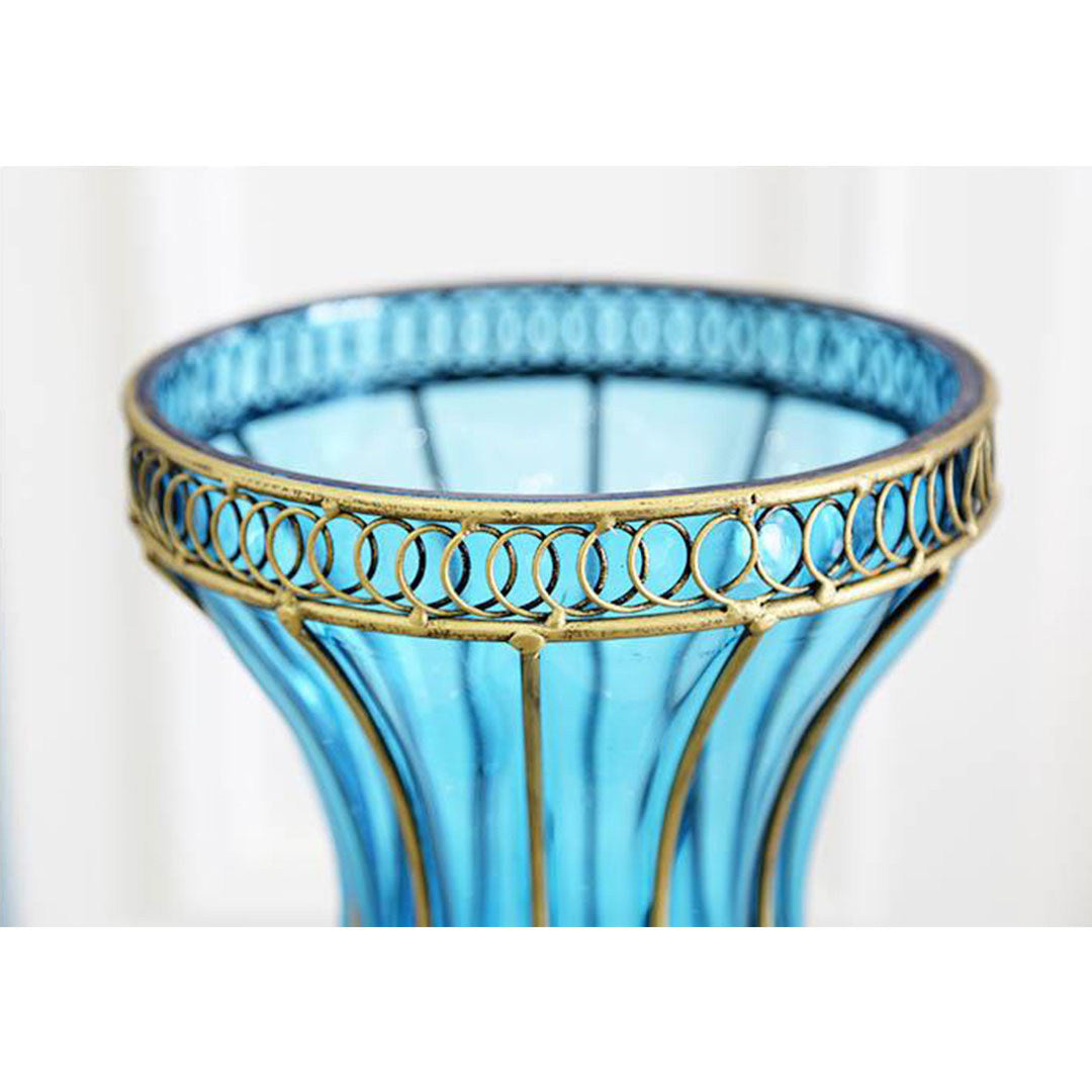 67cm Blue Glass Tall Floor Vase with 10pcs White Artificial Fake Flower Set