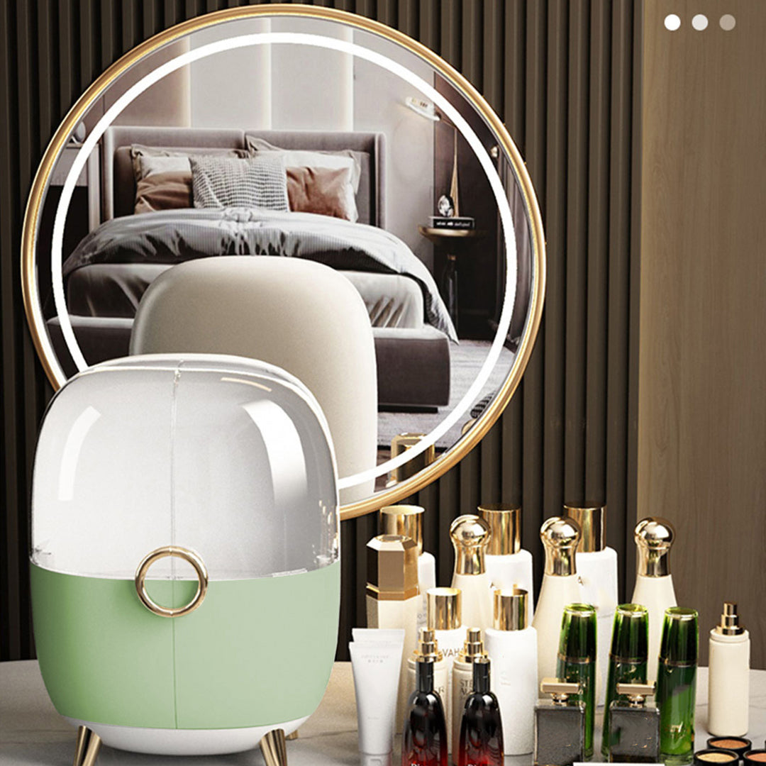 2X Green Transparent Countertop Makeup Organiser Cosmetic Storage Waterproof Dustproof Bathroom Skincare Holder with Lid