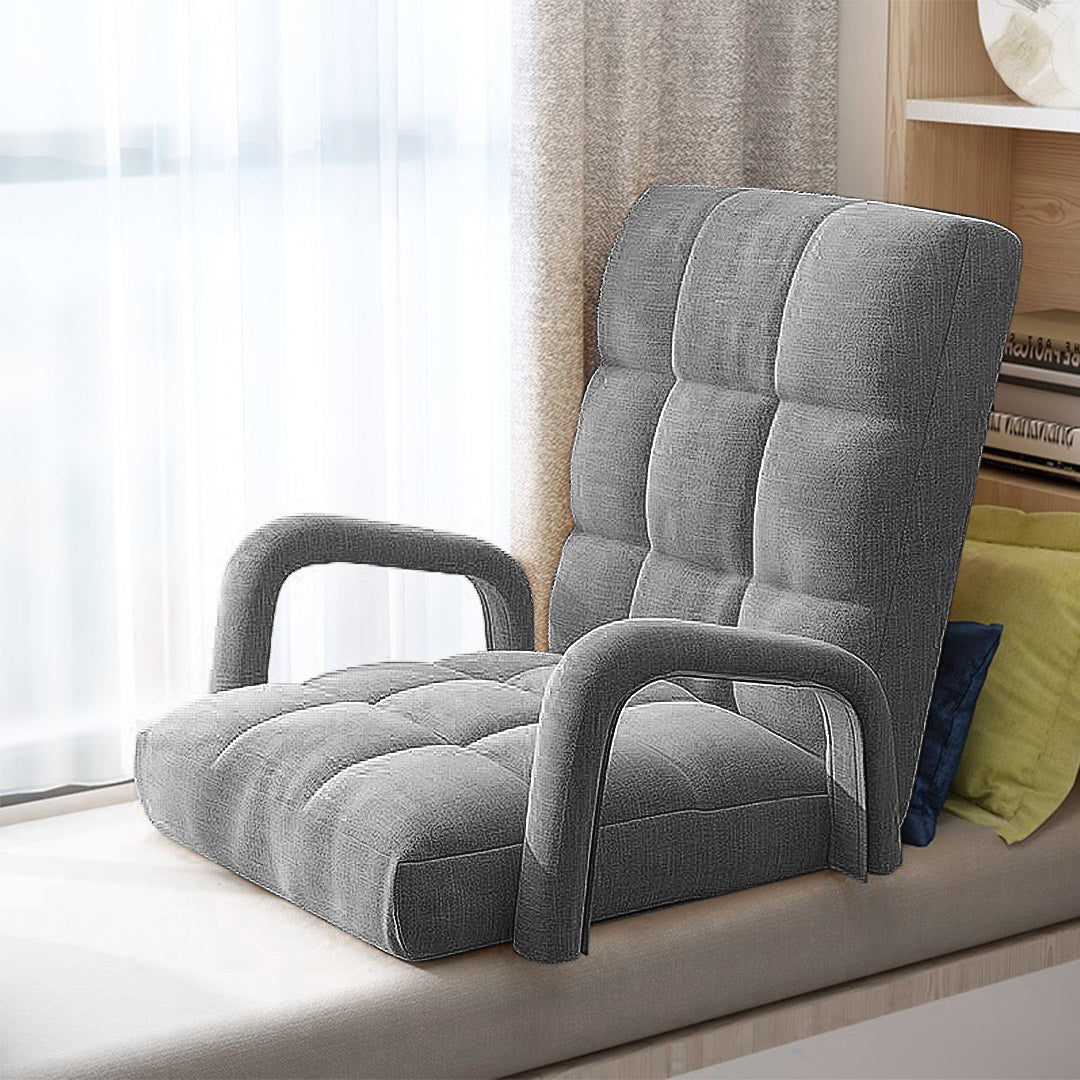 Soga Foldable Lounge Cushion Adjustable Floor Lazy Recliner Chair With Armrest Grey