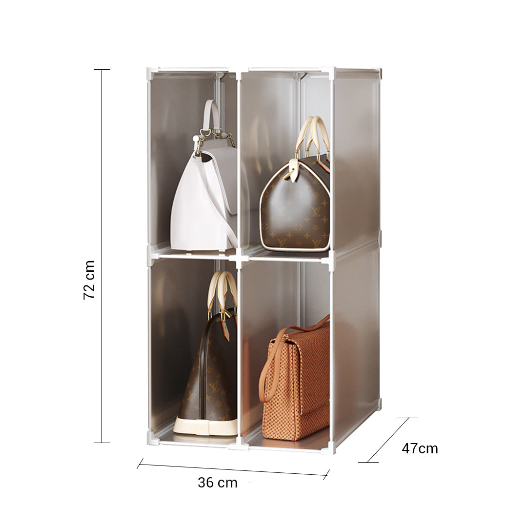 2X 2 Tier Multifunctional PP Plastic Bag Box Portable Cubby DIY Storage Shelves Stackable Handbag Purse Organiser