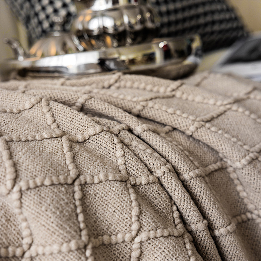 2X Coffee Diamond Pattern Knitted Throw Blanket Warm Cozy Woven Cover Couch Bed Sofa Home Decor with Tassels