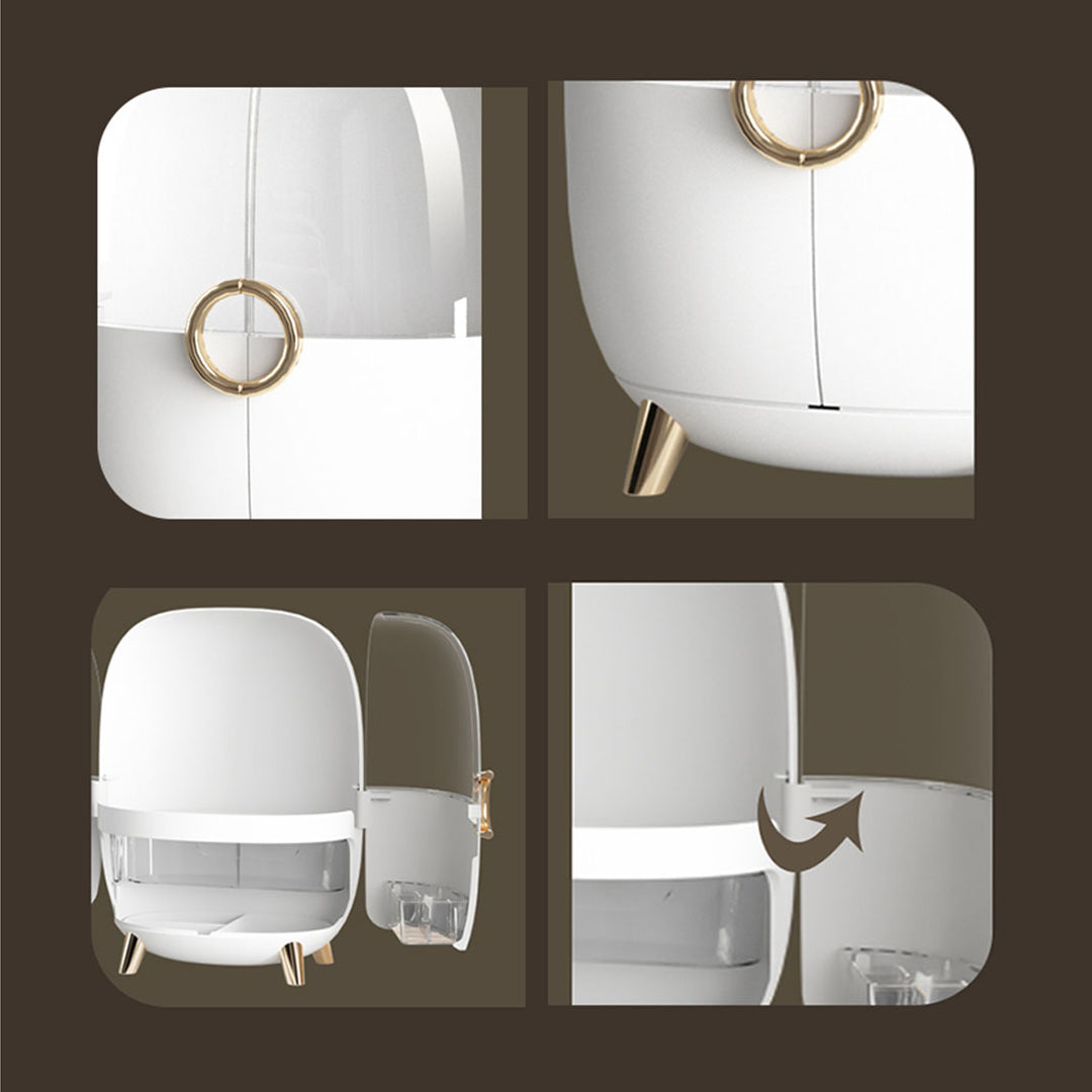 White Transparent Countertop Makeup Organiser Cosmetic Storage Waterproof Dustproof Bathroom Skincare Holder with Lid