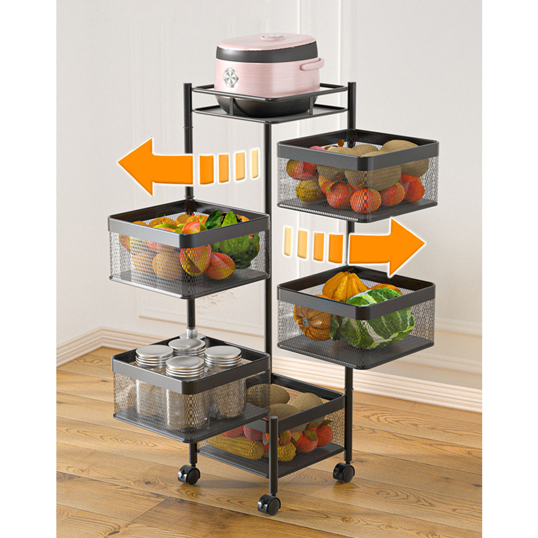 Soga 2 X 5 Tier Steel Square Rotating Kitchen Cart Multi Functional Shelves Portable Storage Organizer With Wheels
