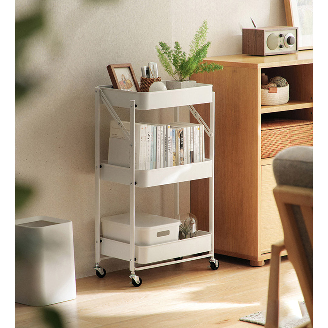 Soga 2 X 3 Tier Steel White Foldable Kitchen Cart Multi Functional Shelves Portable Storage Organizer With Wheels