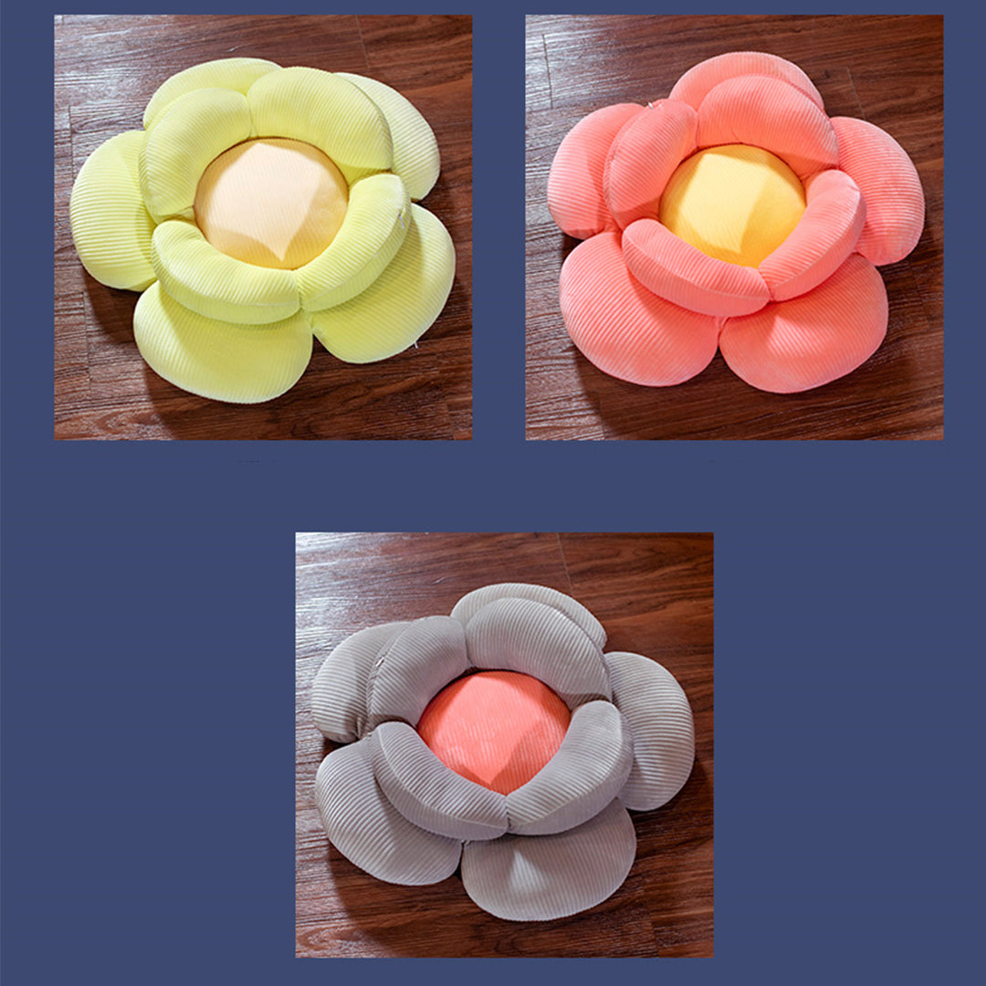 2X Beige Double Flower Shape Cushion Soft Bedside Floor Plush Pillow Home Decor