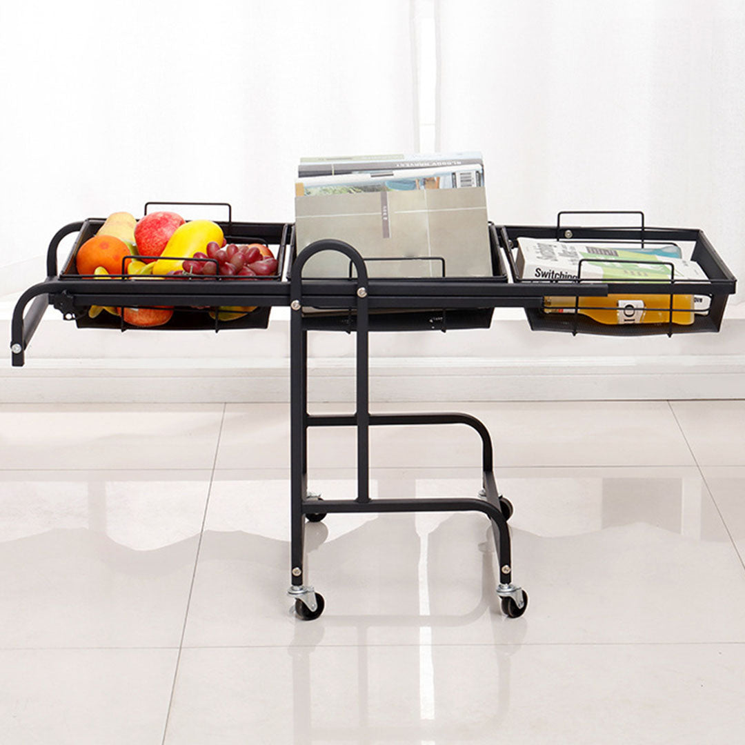 Soga 3 Tier Steel Black Adjustable Kitchen Cart Multi Functional Shelves Portable Storage Organizer With Wheels