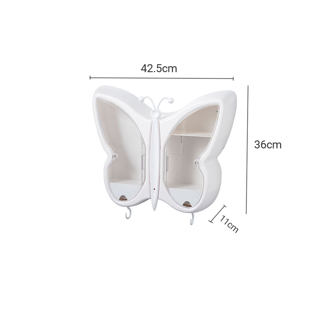 2X White Butterfly Shape Wall-Mounted Makeup Organiser Dustproof Waterproof Bathroom Storage Box Home Decor