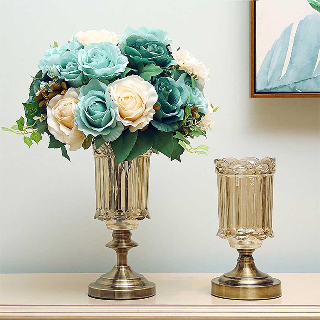 Soga 25cm 28.5cm Transparent Glass Flower Vase With Blue Flower Set